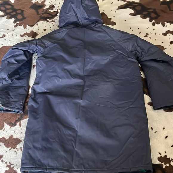 Navy rain jacket L 12 plaid flannel lining snap front retro unisex Billy the Kid - Picture 4 of 4